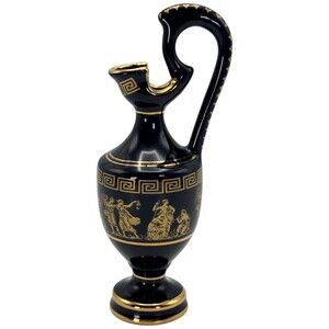 Pitcher Black & 24K Gold Scheria Depictions Corfu Greece Greek Utopia Design 7”